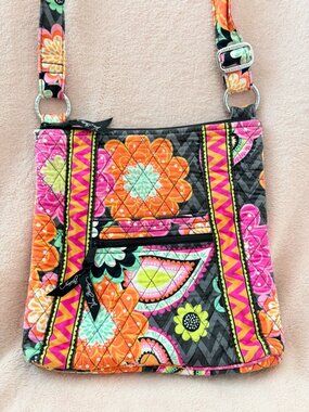 Vera Bradley Iconic Hipster Ziggy Zinnia Pink Orange Floral Crossbody Zip Bag